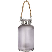 Load image into Gallery viewer, Frosted Grey Glass Lantern with Rope Detail and LED
